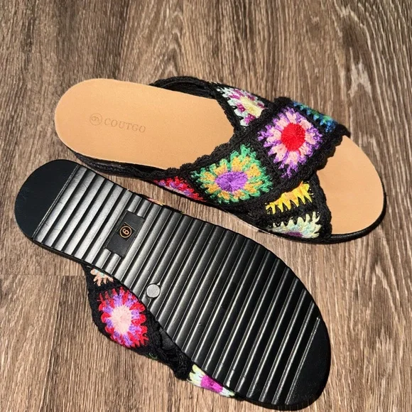 Coutgo Colorful Multicolor Crochet Women's Sandals Size 9 - Picture 5 of 6